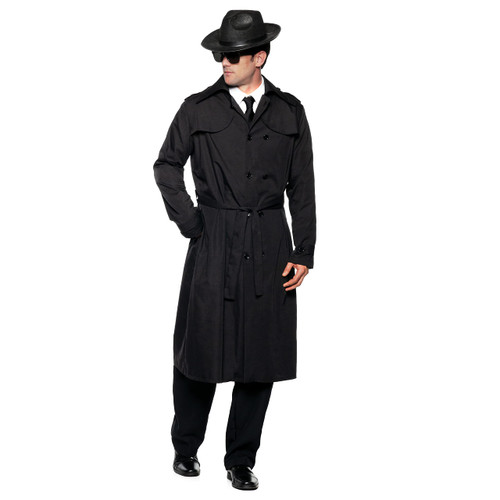 UNDERWRAPS Mens Black Trench Coat - Spy Coat Adult Halloween Costume for Men, Secret Spy Outfit, Fantasy Men's Costume, Sexy Coat for Men One Size