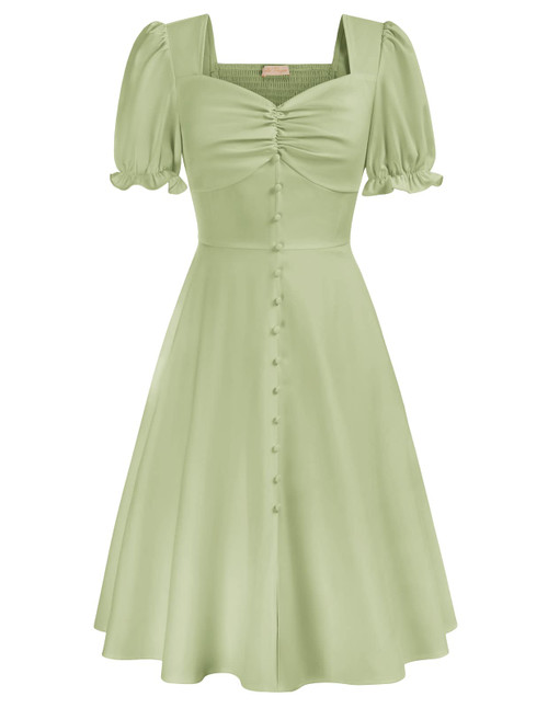 Belle Poque Women's Puff Sleeve Back Smocked Sweetheart Neck Chest Folds A-Line Dress Light Green L Belle Poque Women's Puff Sleeve Back Smocked Sweetheart Neck Chest Folds A-Line Dress Light Green L