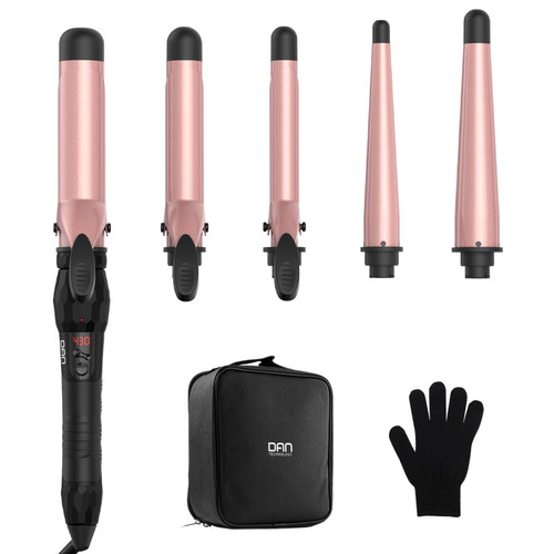 DAN Technology Curling Iron Hair Curling Wands 5 in 1 Curling Wand Set Waver Curling Iron Wand Adjustable Temperature Fast Heating Hair Wand Curler in All Hair Type, Storage Bag and Glove Included