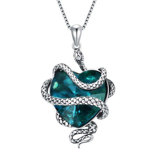 Silwan Snake Necklaces 925 Sterling Silver, Heart Crystals Birthstone Snake Pendant Necklace, Jewelry Gift for Women Wife Mom