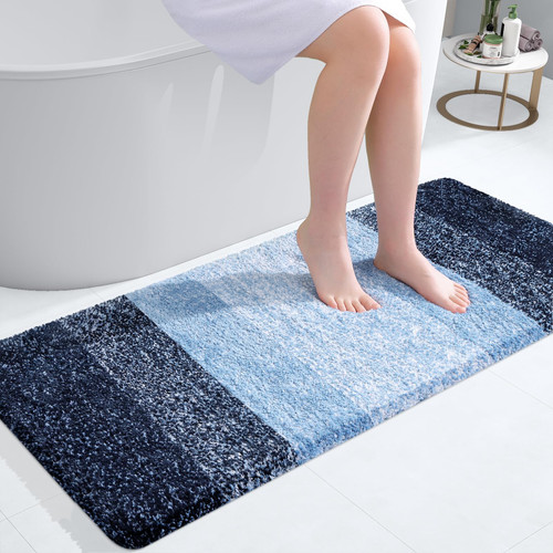 OLANLY Luxury Bathroom Rug Mat 47x20, Extra Soft and Absorbent Microfiber Bath Rugs, Non-Slip Plush Shaggy Bath Carpet Runner, Machine Wash Dry, Bath Mats for Bathroom Floor, Tub and Shower, Navy