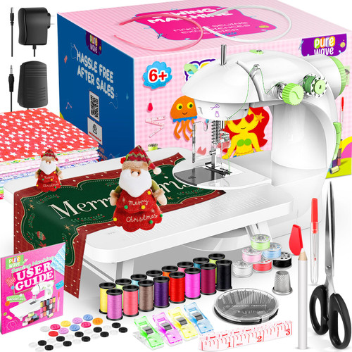 Mini Sewing Machine with 118 Pcs Sewing Kit for Beginners, Dual Speed Portable Sewing Machine with Light and Finger Guard, Electric Sewing Machine Suitable for Household, Travel, Kids, Adults, DIY