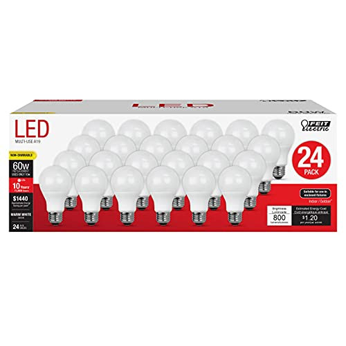 Feit Electric 3008689 60W Equivalence A19 E26 Medium LED Bulb Warm White - Pack of 24