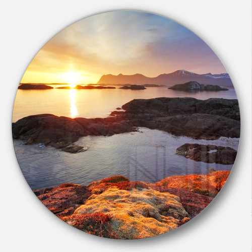 Designart Ocean Coast Nice Sunset in Norway Seashore Round Wall Art-Disc of 11, 11'' H x 11'' W x 1'' D 1P, Yellow Designart Ocean Coast Nice Sunset in Norway Seashore Round Wall Art-Disc of 11, 11'' H x 11'' W x 1'' D 1P, Yellow
