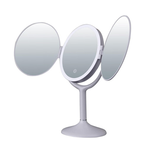 Beavorty 1Pc Folding Vanity Mirror LED Makeup Mirror Cosmetic Lighted Up Round Mirror Desktop Makeup Mirror Beauty Mirror Desk Cosmetic Mirror Compact Mirror abs Makeup Box White Touch Girl