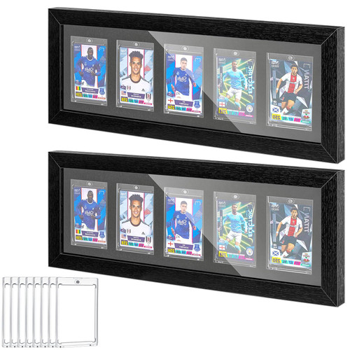 Colarr 2 Sets Baseball Card Display Case 5 Graded UV Protection Trading Card Display Frame Wall Mount Black Border 35PT Magnetic Card Holder for 10 Standard Football Basketball Hockey Trading Card
