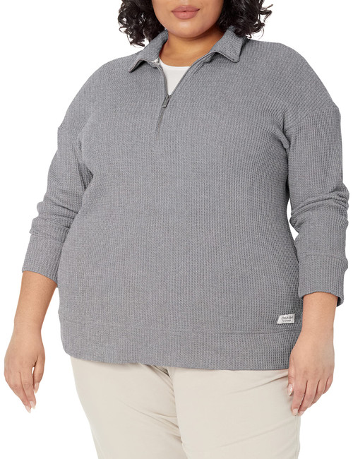 Calvin Klein Performance Women's Plus Size Long Sleeve Mock Neck Tunic, Pearl Grey Heather, 1X