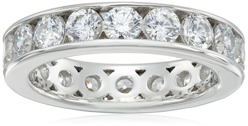 Amazon Collection Platinum-Plated Sterling Silver Infinite Elements Cubic Zirconia Channel Set All-Around Band Ring (3 cttw), Size 7