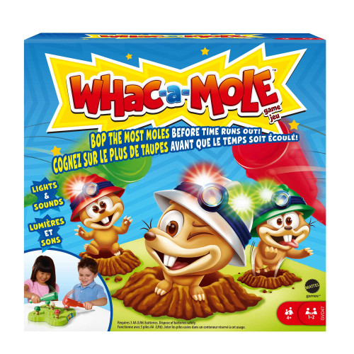 Mattel Games WHAC-A-MOLE Kids Arcade Game with Mallets & Lights & Sounds for 1 or 2 Players 4 Years Old & Up