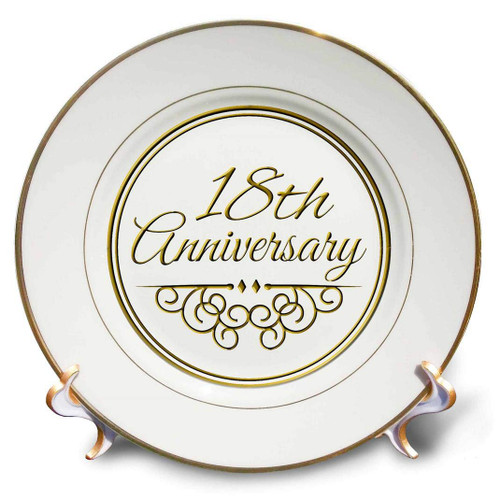 3dRose cp_154460_1 18Th Gold Text for Celebrating Wedding Anniversaries 18 Years Married Together Porcelain Plate, 8-Inch