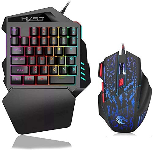 Raxinbang Keyboard One-Handed Mechanical Mini Gaming Keypad Adjusted LED Backlit Ergonomic Game Controller with 1.5m Line for LOL/PUBG/Wow/Dota/OW