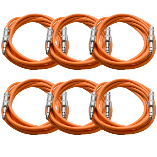 Seismic Audio SATRX-10Orange6 6 Pack of Orange 10' 1/4"TRS to 1/4" TRS Patch Cables