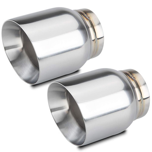LCGP 3" Inlet Universal Exhaust Tip Pack of 2, 4" Outlet - 5" Long, Stainless Steel Double Wall Angle Cut
