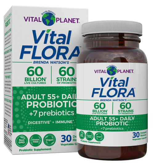 Vital Planet - Vital Flora Adult 55+ Probiotic with 60 Billion Cultures and 60 Strains, Immune and Digestive Support Probiotics for Women and Men with Organic Prebiotics, 30 Capsules Vital Planet - Vital Flora Adult 55+ Probiotic with 60 Billion Cultures and 60 Strains, Immune and Digestive Support Probiotics for Women and Men with Organic Prebiotics, 30 Capsules