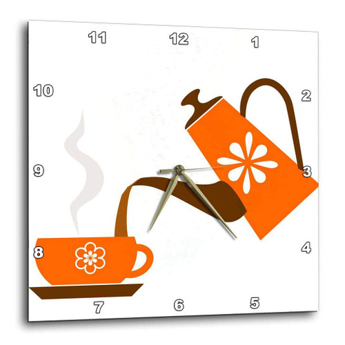 3dRose dpp_165478_1 Pouring Coffee in Orange Artwork-Wall Clock, 10 by 10-Inch