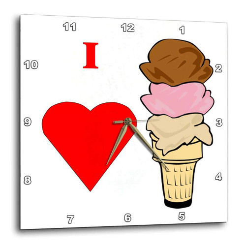 3dRose dpp_60645_1 I Love Ice Cream-Wall Clock, 10 by 10-Inch