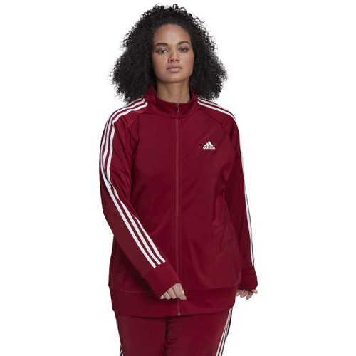 adidas Women's Essentials Warm-Up 3-Stripes Track Jacket, Collegiate Burgundy/White (Primegreen), 1X