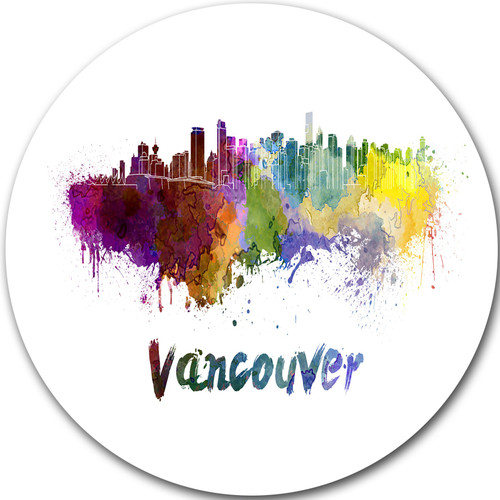 Designart Vancouver Skyline Cityscape Circle Wall Art-Disc of 23 inch, 23'' H x 23'' W x 1'' D 1P, Pink/Yellow/Green Designart Vancouver Skyline Cityscape Circle Wall Art-Disc of 23 inch, 23'' H x 23'' W x 1'' D 1P, Pink/Yellow/Green
