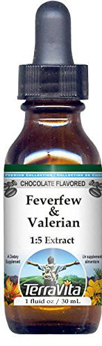 TerraVita Feverfew & Valerian Glycerite Liquid Extract (1:5) - Chocolate Flavored (1 oz, ZIN: 522480) - 2 Pack