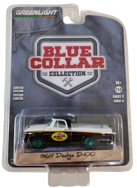 Green Machine 35240-A Blue Collar Collection Series 11-1964 Dodge D-100 - Pennzoil Greenlight Chase 1/64 Scale Diecast