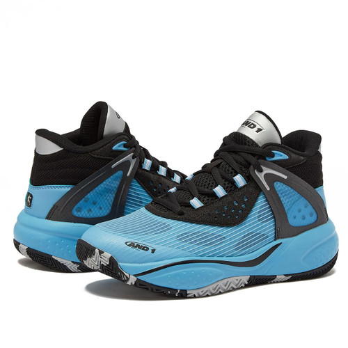 AND1 Revel Mid Girls & Boys Basketball Shoes Kids, Boys High Top Sneakers - Medium Blue/Black, 5 Big Kid