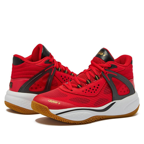 AND1 Revel Mid Girls & Boys Basketball Shoes Kids, Boys High Top Sneakers - Red, 4 Big Kid