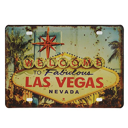 Rockin Gear License Plate - Las Vegas Souvenir 'Welcome to Fabulous Las Vegas Nevada' 12" x 6" Rusted License Plate