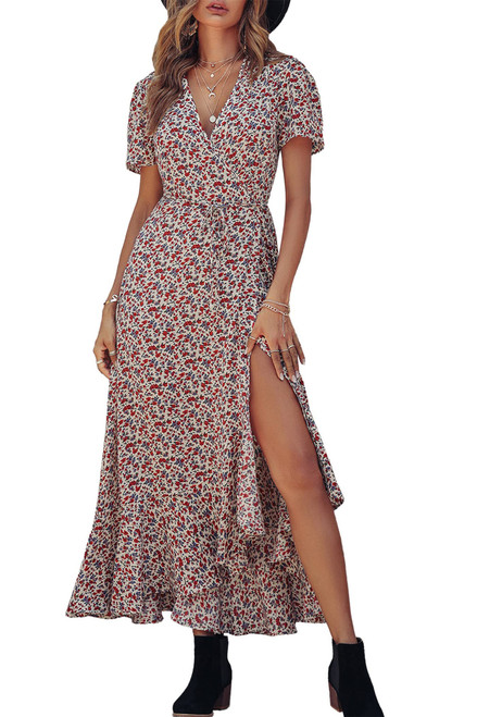 PRETTYGARDEN Women's Summer Wrap Maxi Dress Casual Boho Floral V Neck Short Sleeve Ruffle Hem Split Beach Long Dresses (White Red Floral,Medium) PRETTYGARDEN Women's Summer Wrap Maxi Dress Casual Boho Floral V Neck Short Sleeve Ruffle Hem Split Beach Long Dresses (White Red Floral,Medium)