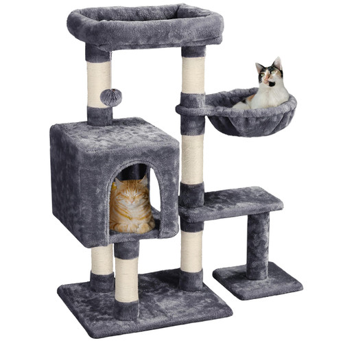 Topeakmart Cat Tree Condo with Sisal Scratching Posts, 38in Cat Tower Furniture w/Platform & Scratching Posts Kitty Activity Center Kitten Play House for Indoor Cats