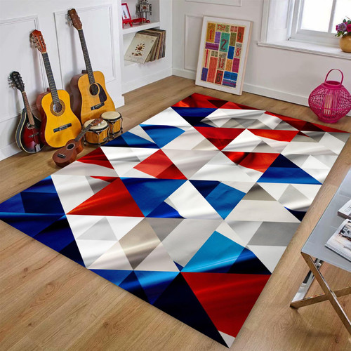 Red Blue White Geometric Carpet for Kids Room Area Rugs 3x5ft/36x60in/90x150cm, Bedroom Living Room Farmhouse Non Shedding Carpet Red Blue White Geometric Carpet for Kids Room Area Rugs 3x5ft/36x60in/90x150cm, Bedroom Living Room Farmhouse Non Shedding Carpet