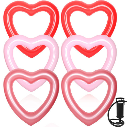 TFTAFAN 6 pieces Pool Floats Inflatable heart Floats 47.3x39.4 Inch adults Heart Shaped Swimming Pool Float summer swimming floats tubes for Pool Beach Water Fun Beach Bachelorette Party (Color set 2)