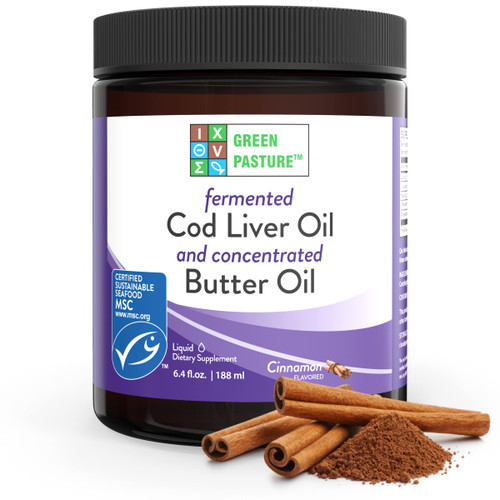 Green Pasture Blue Ice Royal Butter Oil/Fermented Cod Liver Oil Blend - Cinnamon Gel - 6.4 fl.oz
