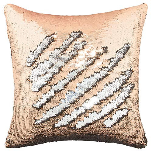 Play Tailor Mermaid Sequin Pillow Case Flip Sequin Pillow Cover Reversible Sequins Throw Cushion Cover 16"x16" (Champagne and Silver)