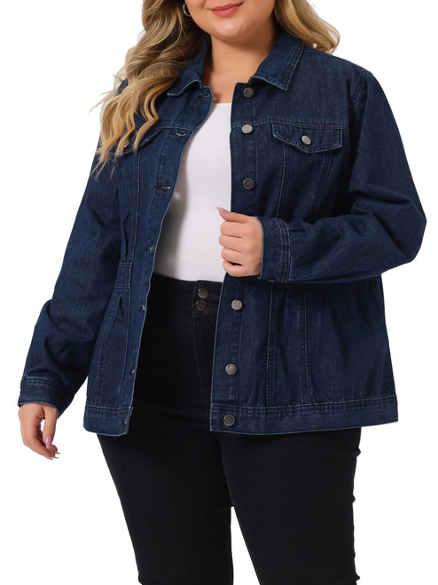 Agnes Orinda Plus Size Denim Jackets for Women Classic Washed Front Jean Jacket 2023 1X Black Blue