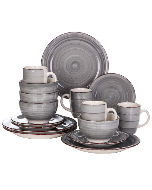 vancasso Bella Ceramic Dinnerware Set, 16 Pieces Service for 4 Stoneware Dinner Set with Dinner Plates, Salad Plates, Bowls, Mugs, Microwave Dishwasher Safe - Grey