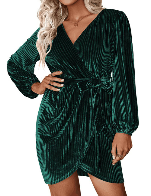 IN'VOLAND Womens Wrap V Neck Long Sleeve Split Wrap Velvet Elegant Bodycon Ruched Cocktail Party Midi Dress Green 22W IN'VOLAND Womens Wrap V Neck Long Sleeve Split Wrap Velvet Elegant Bodycon Ruched Cocktail Party Midi Dress Green 22W