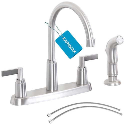Kitchen Faucet with Sprayer, Brushed Nickel Stainless Steel Kitchen Sink Faucet with Side Sprayer, 3 Hole or 4 Hole Faucet for Kitchen Sink, Commercial RV Laundry Utility Kitchen Faucet KMF023L-1