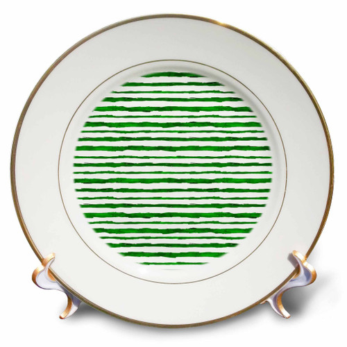 3dRose Green and White Irregular Stripes Pattern - Plates (cp-375334-1)