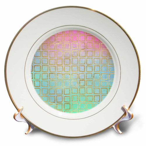3dRose Pink Blue Mint Green Gradient Image of Gold Squares Pattern - Plates (cp-379391-1)