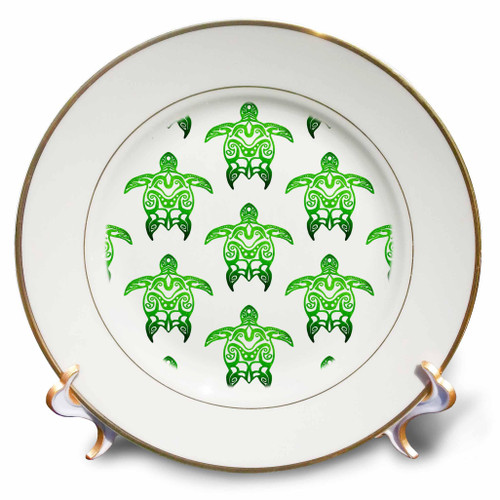 3dRose Pattern of a Green Tribal Turtle on White. - Plates (cp-379519-1)