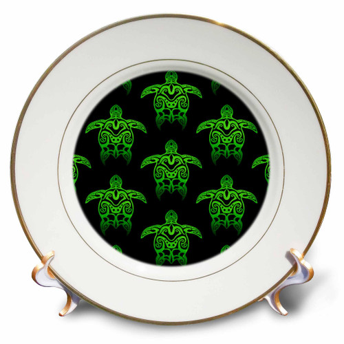 3dRose Pattern of a Green Tribal Turtle on Black. - Plates (cp-379520-1)