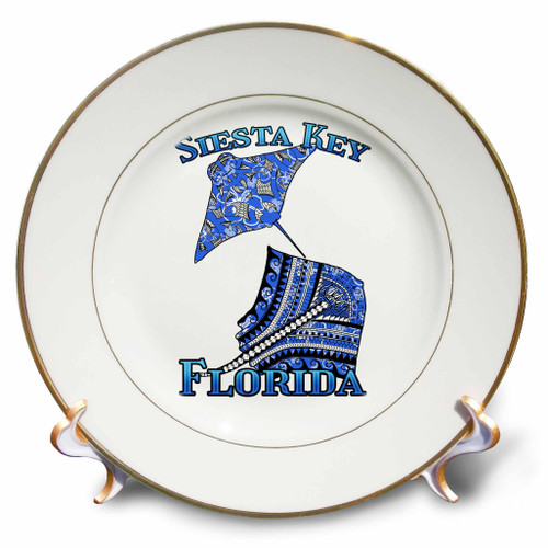 3dRose Blue Tribal Stingray for Any Vacation to Siesta Key, Florida - Plates (cp-380280-1)