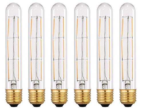 Bulbright Vintage Tubular LED Filament Bulb Dimmable T30 6W LED Light Bulb, E26 Base, Clear Warm White 2700K, 50W Equivalent, 110-120VAC, Dimmable (Pack of 6)