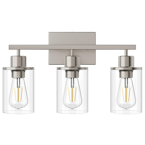 Ralbay 3-Light Bathroom Light Fixtures, Brushed Nickel Vanity Light for Bathroom Farmhouse Wall Lights with Clear Glass Shade, Brushed Nickel Bathroom Wall Lamp Fixtures