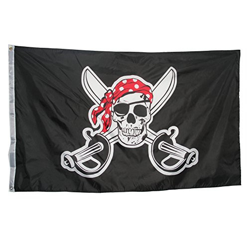 SOUTHYU 3x5 Ft Jolly Roger with Red Bandana Pirate Flag Polyester Decorative Garden Flag Banner with Brass Grommets SOUTHYU 3x5 Ft Jolly Roger with Red Bandana Pirate Flag Polyester Decorative Garden Flag Banner with Brass Grommets