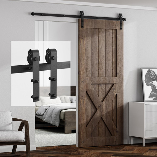 AONAYIOA 4FT Sliding Barn Door Hardware Kit for Single Door, Sliding Door Track, Easy to Install, Smoothly and Quietly, Fit 1.18-1.96" Thicknesses Fit 24" Wide Door (J Shape Hanger)