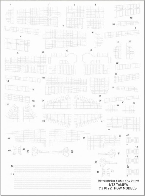 HGW Models HGW721022 1/72 Mitsubishi A6M5/5a Zero Fighter Aircraft 52/52 Instep Aircraft Rivet Decal (for Tamiya) Plastic Model Decal