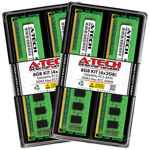 A-Tech 8GB (4 x 2GB) DDR3 1066MHz PC3-8500 Desktop RAM Kit | Non-ECC Unbuffered DIMM 1.5V 240-Pin Memory Upgrade Modules