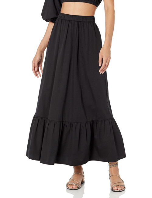 The Drop Women's Anupa Cotton Tiered Midi Skirt, Black, 4X, Plus Size