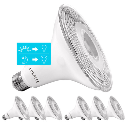 LUXRITE Dusk to Dawn PAR38 LED Bulb, 90W Equivalent, Automatic On Off Sensor, 5000K Bright White, 1250 Lumens, Wet Rated, Outdoor Security Spotlight, UL Listed, E26 Base (6 Pack)